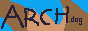 pixel art website button for this very website! black text on a background matching my fursona that says arch.dog